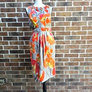 Adrianna Papell Vibrant Gray Floral Midi Dress